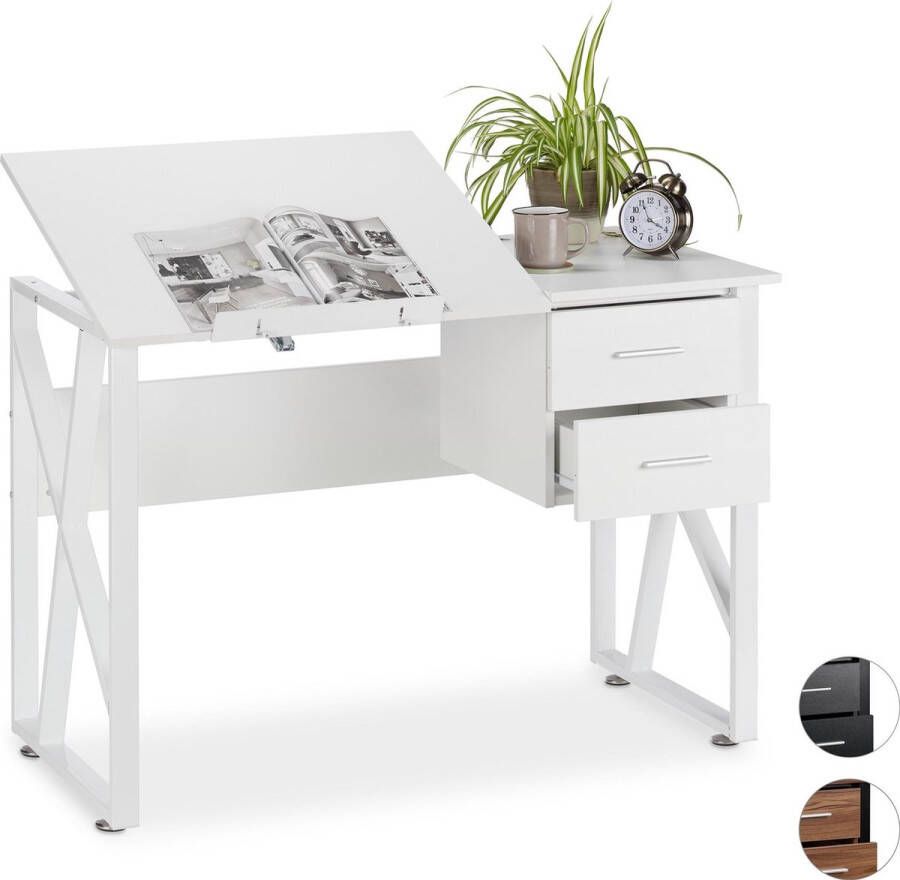 Relaxdays bureau kantelbaar laptoptafel tekentafel verstelbaar computerbureau Wit wit