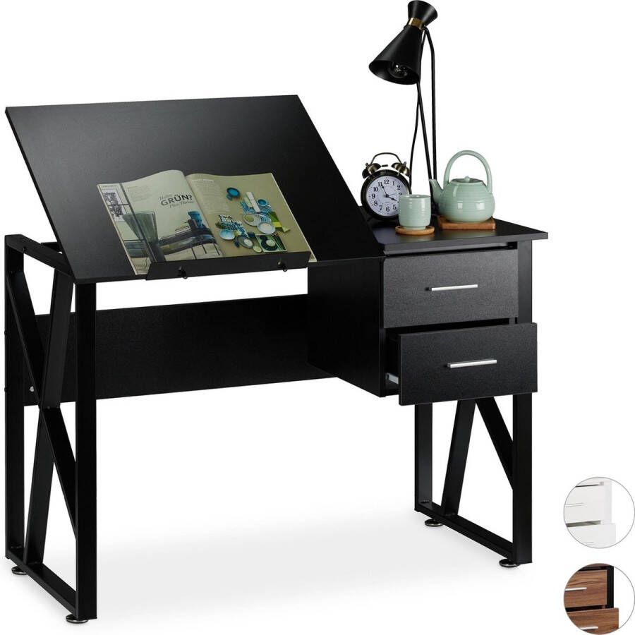 Relaxdays bureau kantelbaar laptoptafel tekentafel verstelbaar computerbureau Zwart zwart