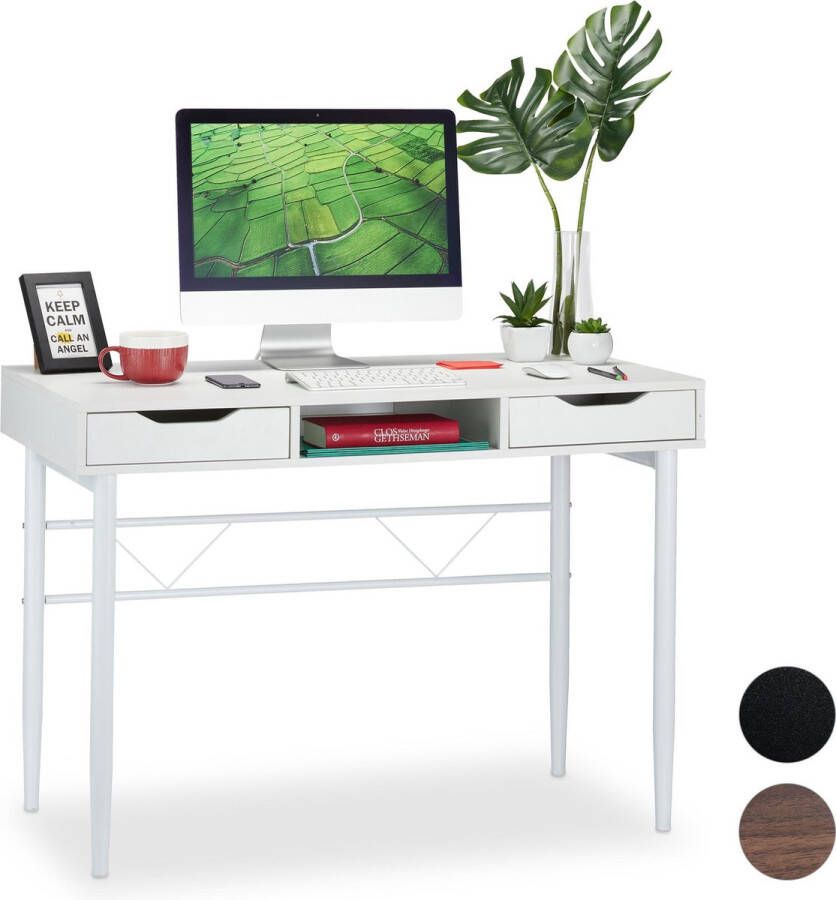 Relaxdays bureau met lades computertafel bureautafel 77 x 110 x 55 cm modern Wit wit