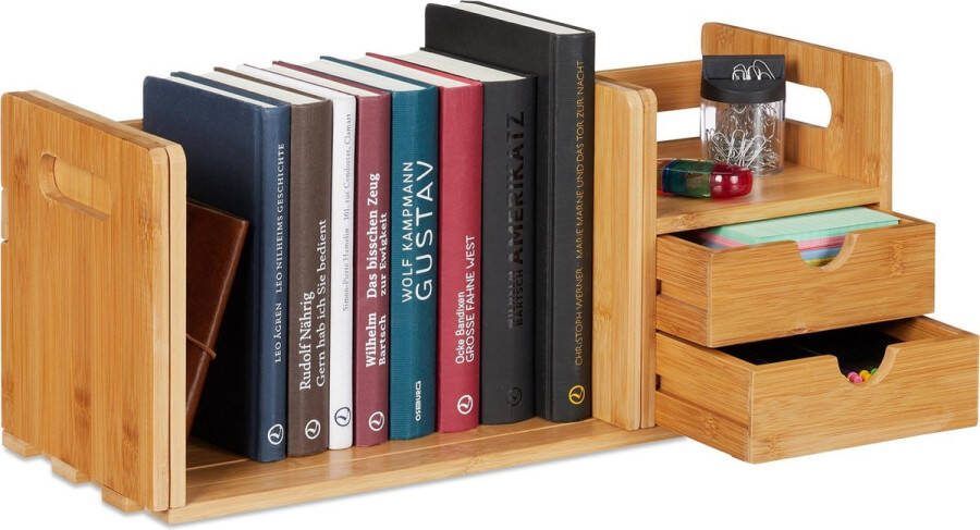 Relaxdays bureau organizer bamboe boekenrek 2 lades documentenhouder
