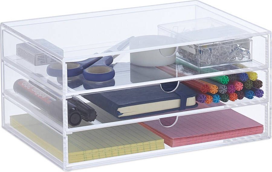 Relaxdays bureau organizer lades make-up organizer acryl transparante organizer bakjes