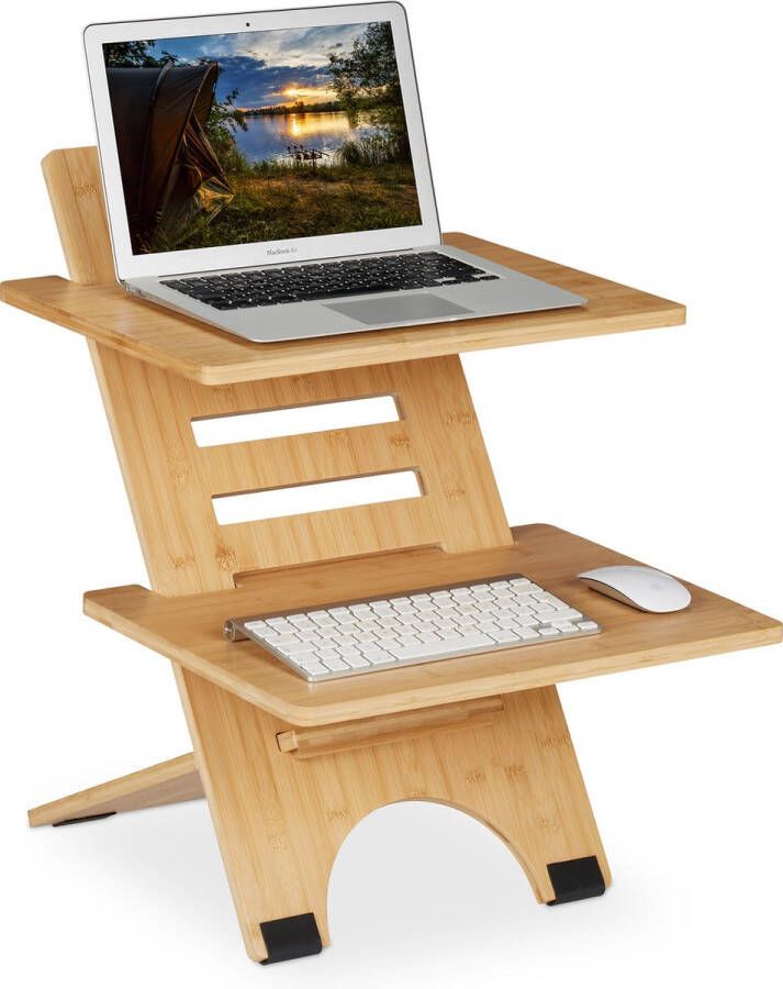 Relaxdays bureau verhoger bamboe verstelbaar sta bureau zit sta verhoger laptop