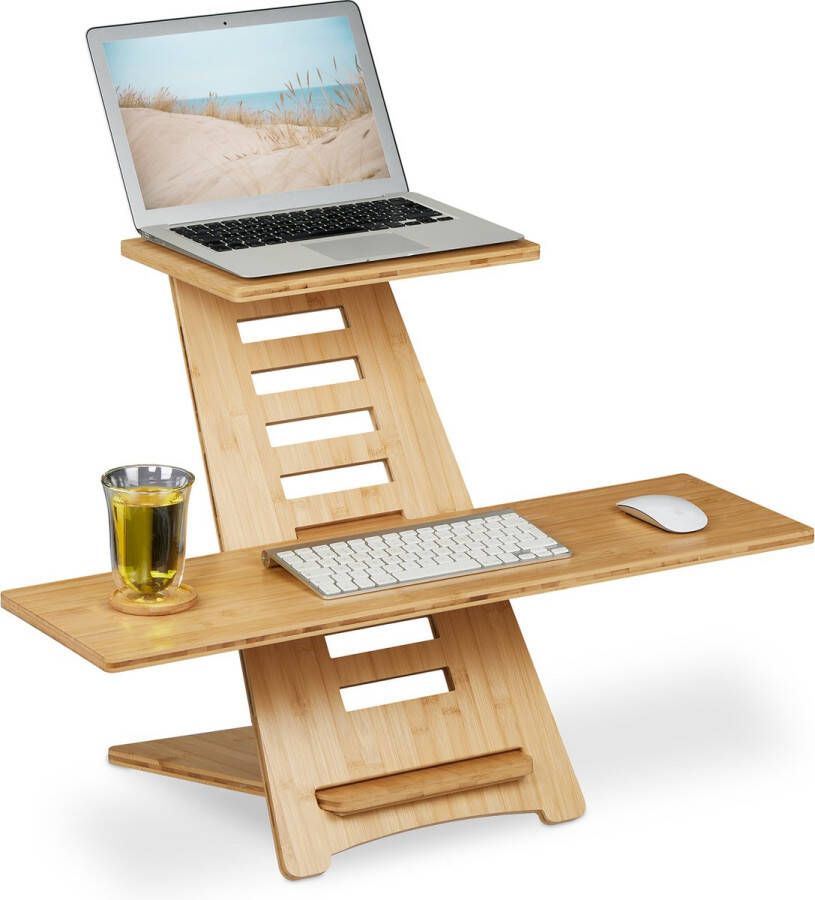 Relaxdays bureau verhoger bamboe zit sta verhoger laptop verstelbaar sta bureau