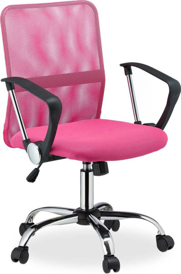 Relaxdays bureaustoel ergonomisch computerstoel netstof tot 120 kg burostoel roze