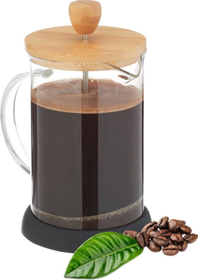 Relaxdays cafetière glas koffiemaker koffiezetter camping koffiepers bamboe L