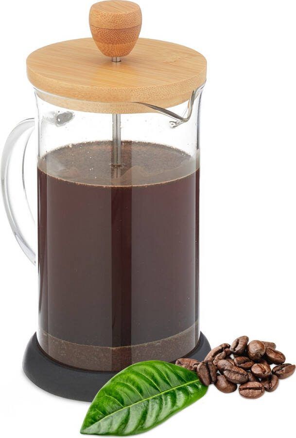Relaxdays cafetière glas koffiemaker koffiezetter camping koffiepers bamboe M