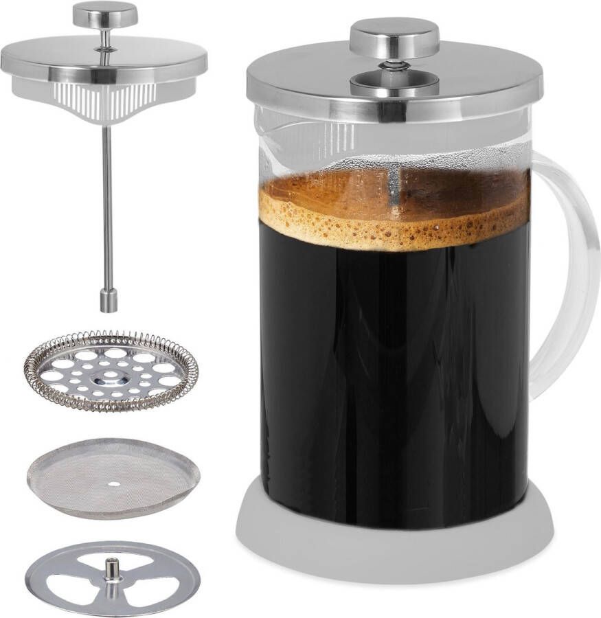 Relaxdays Cafetière glas koffiemaker siliconen theemaker koffiezetter grijs