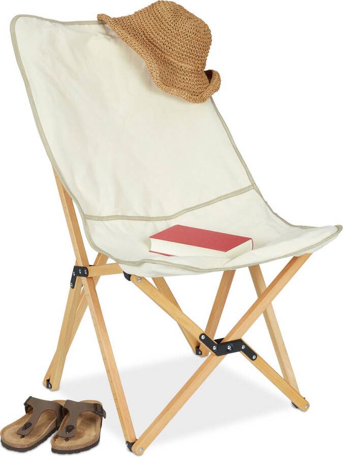 Relaxdays campingstoel hout grijs vissstoel klapstoel tuin vlinderstoel 100 kg