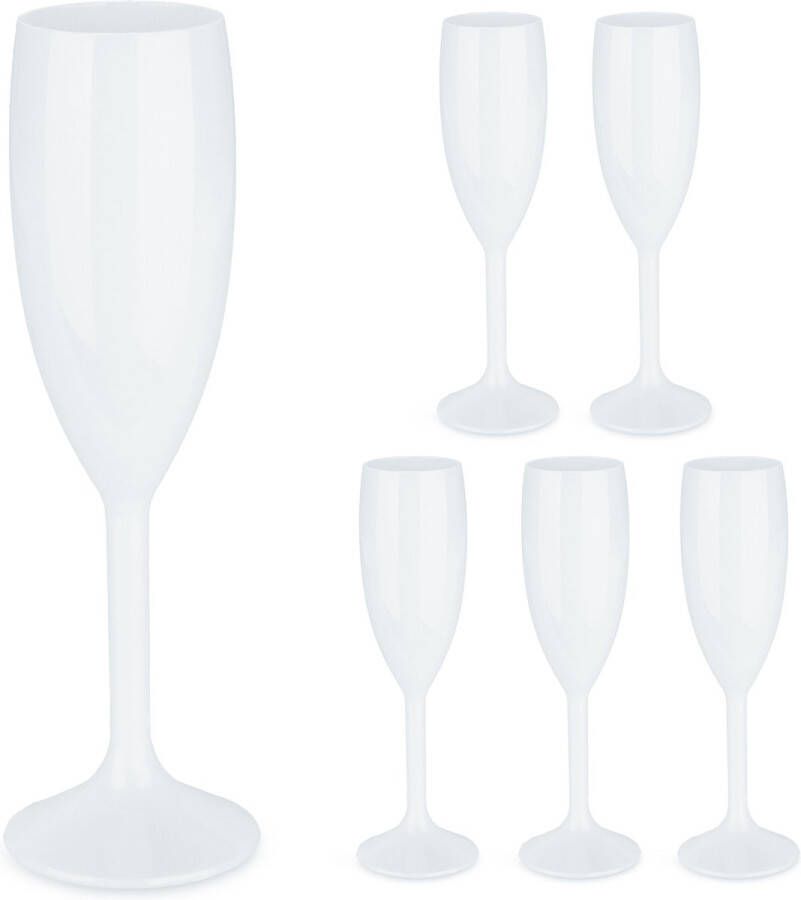 Relaxdays champagneglazen kunststof set van 6 flutes herbruikbaar 160 ml wit