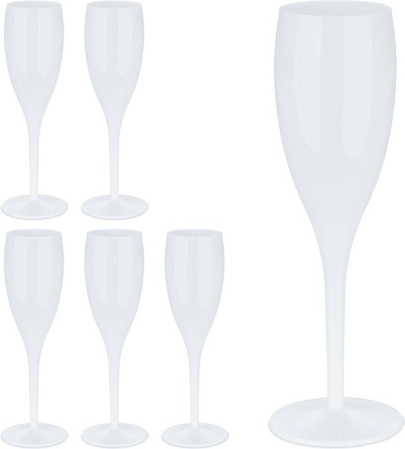 Relaxdays champagneglazen kunststof set van 6 plastic flutes cava 100 ml wit