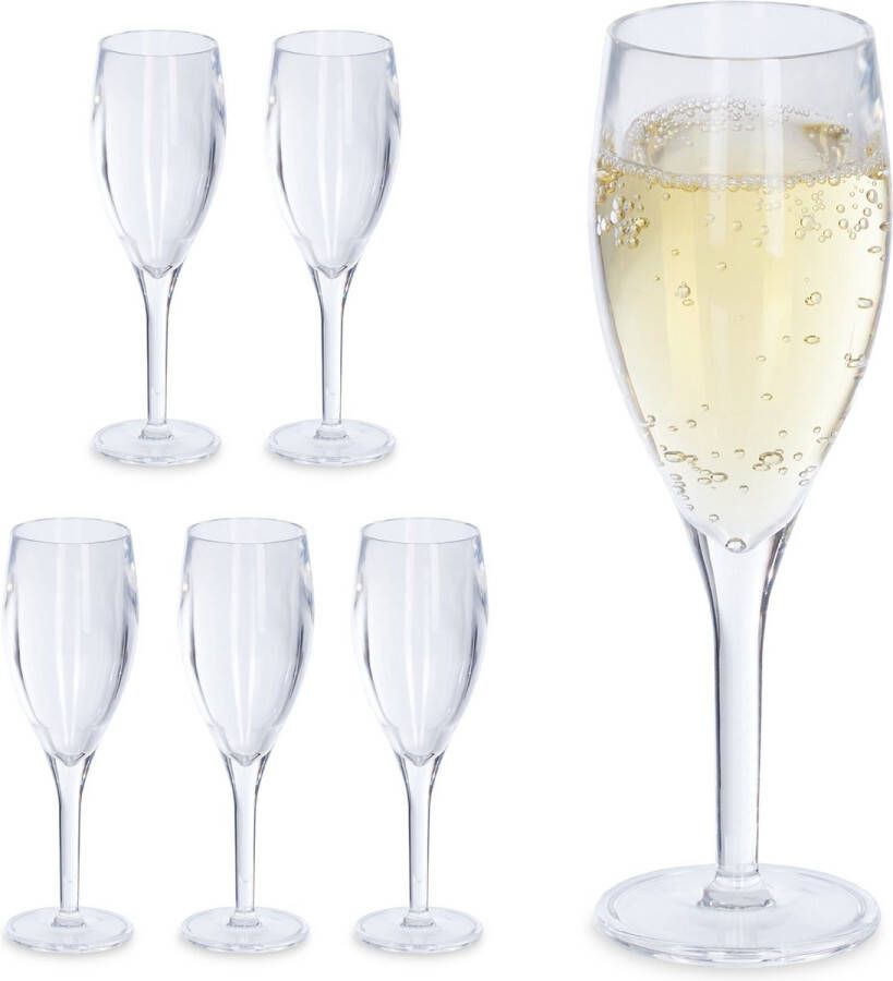 Relaxdays champagneglazen kunststof set van 6 wijnglazen party glazen herbruikbaar