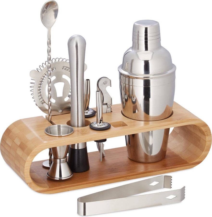 Relaxdays cocktail shaker set 9-delig cocktail set accessoires roestvrij staal