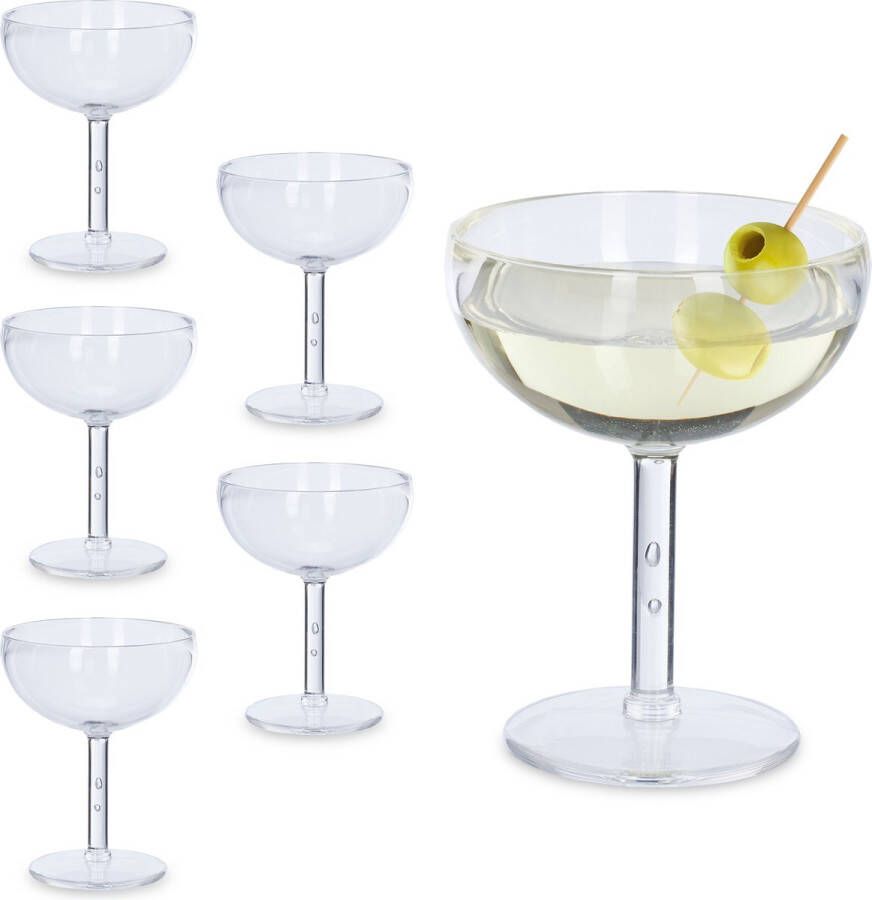 Relaxdays cocktailglazen set van 6 plastic glazen 400 ml herbruikbaar transparant