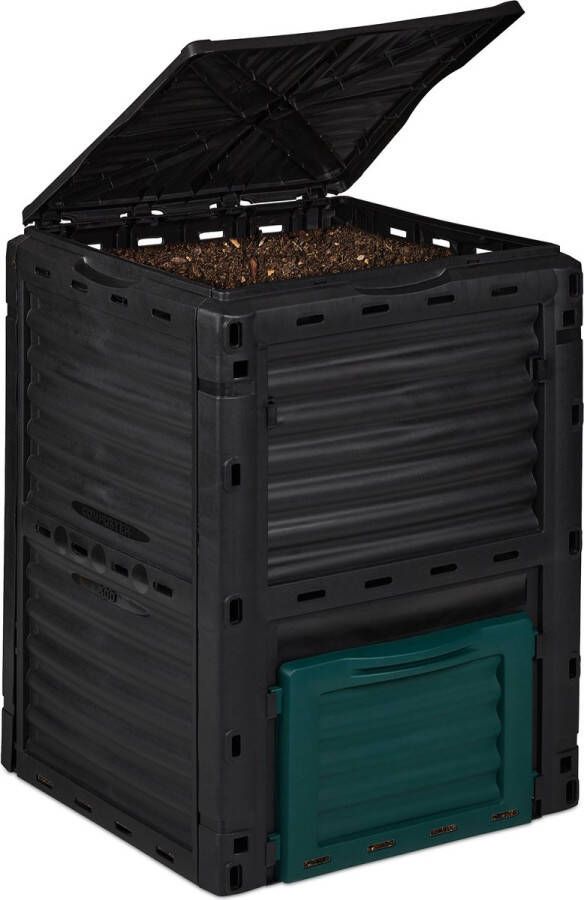 Relaxdays compostbak kunststof 230 l compostvat zonder bodem zwarte compostton tuin