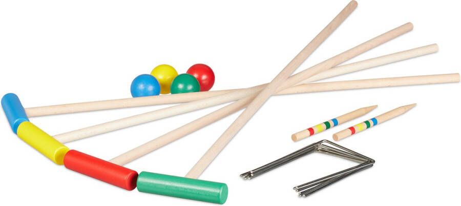 Relaxdays croquet spel hout outdoor spel kinderen volwassenen poortjes en hamers