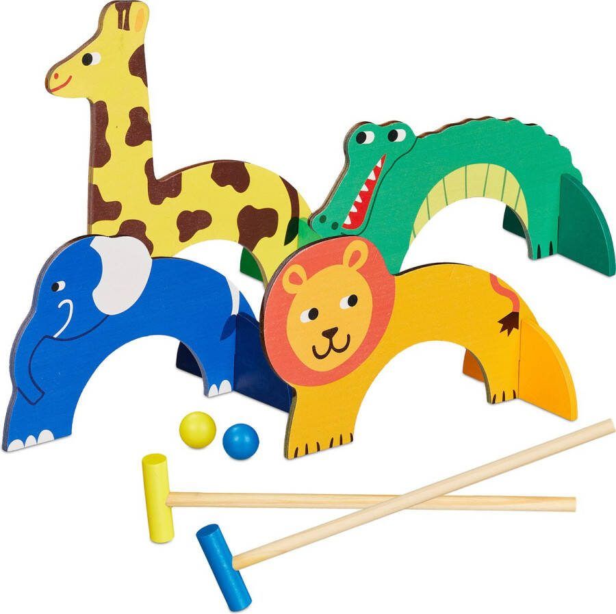 Relaxdays croquet spel kinderen hout poortjes ballen en hamers set voor 2 spelers