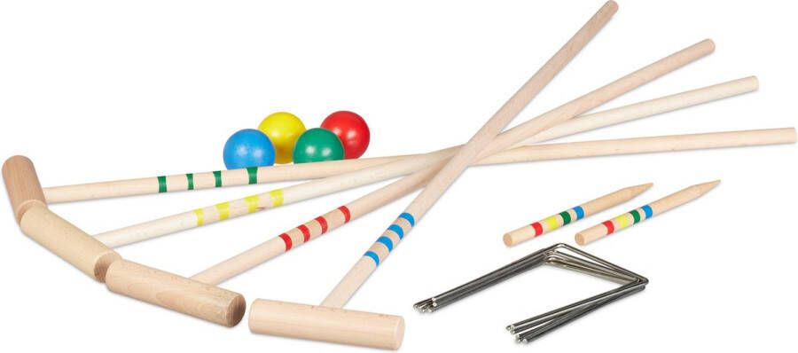 Relaxdays croquet spel set hout buitenspel kinderen poortjes ballen en hamers