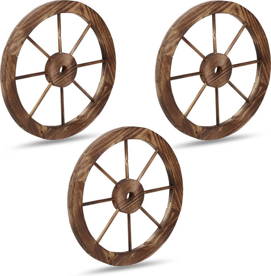 Relaxdays decoratie wiel set van 3 houten wiel wagenwiel tuindecoratie rustiek