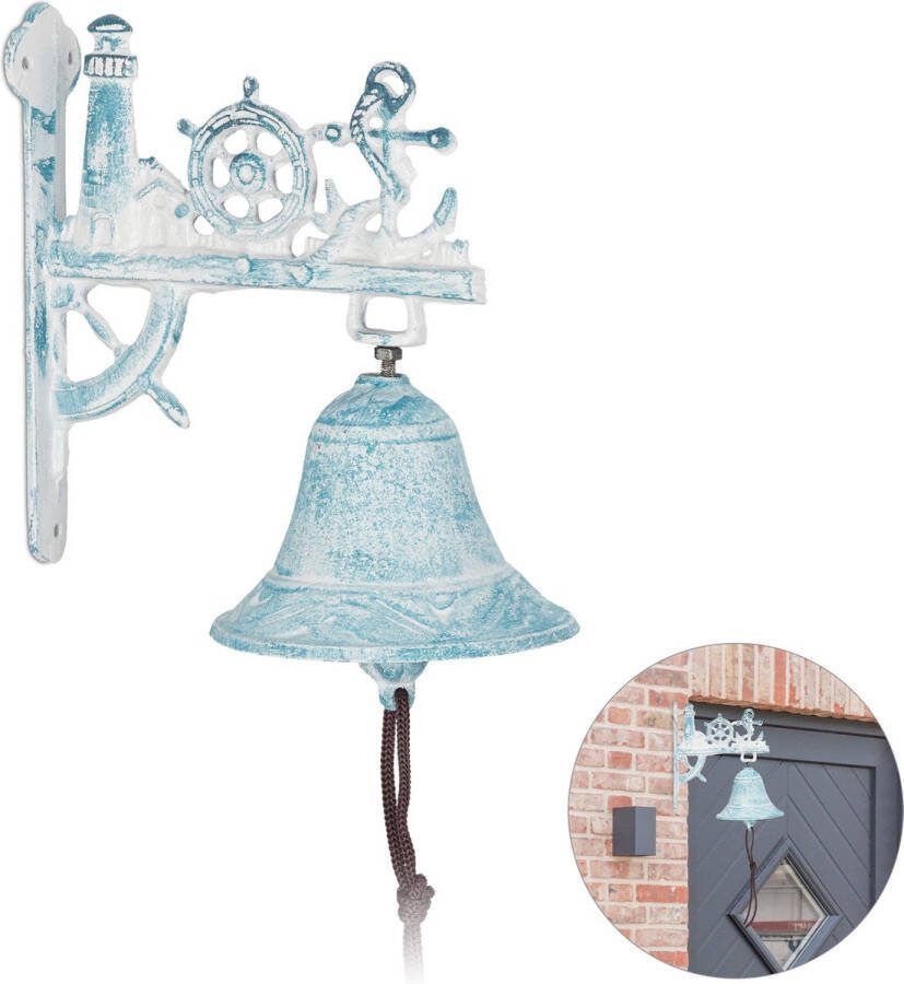 Relaxdays deurbel gietijzer maritieme bel muurbel klassieke tuinbel bel met klepel