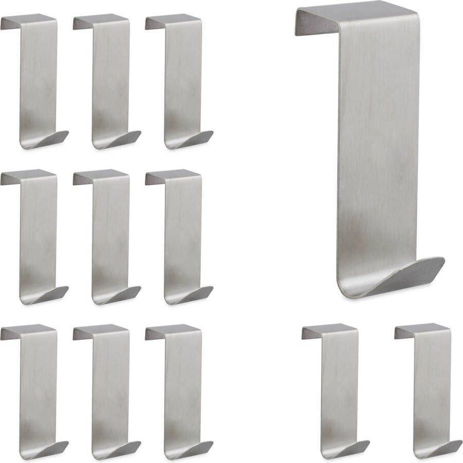 Relaxdays deurhaken rvs set van 12 ophanghaken zonder boren metaal zilver