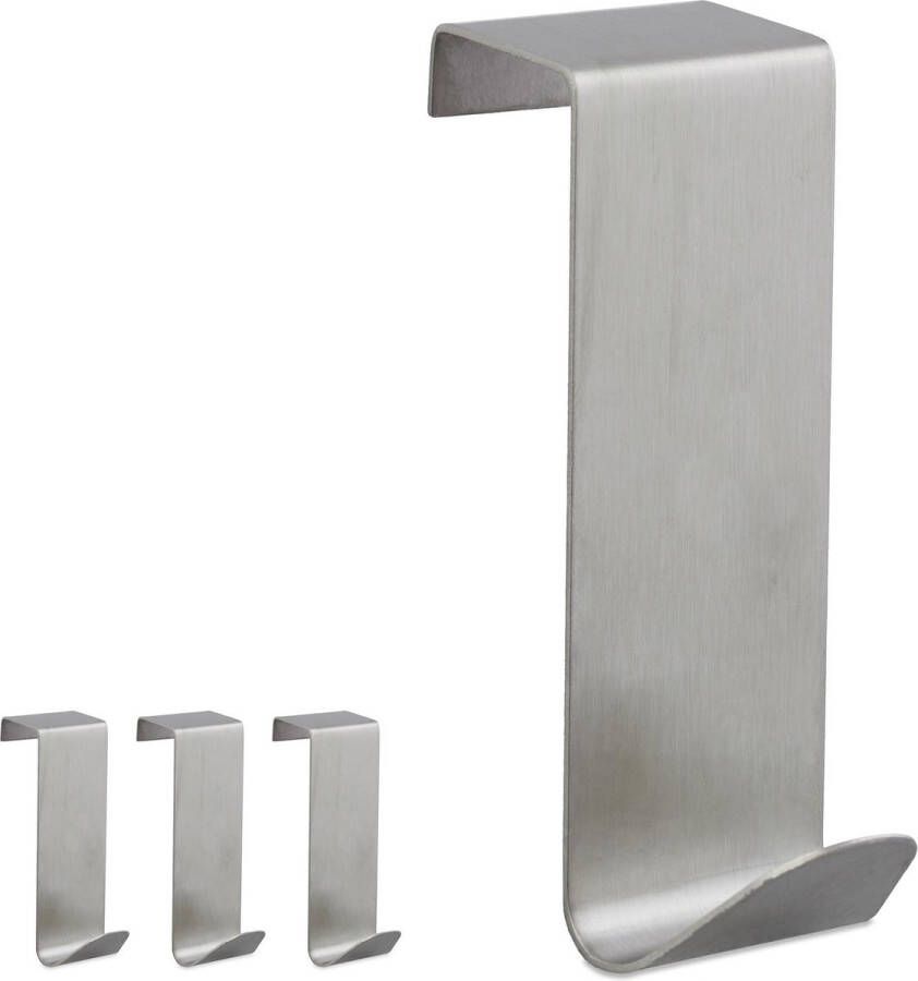 Relaxdays deurhaken rvs set van 4 stuks S-vorm ophanghaken deur roestvrij zilver