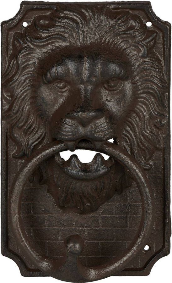 Relaxdays deurklopper leeuw alternatief voor deurbel gietijzer vintage klopring dark Brown