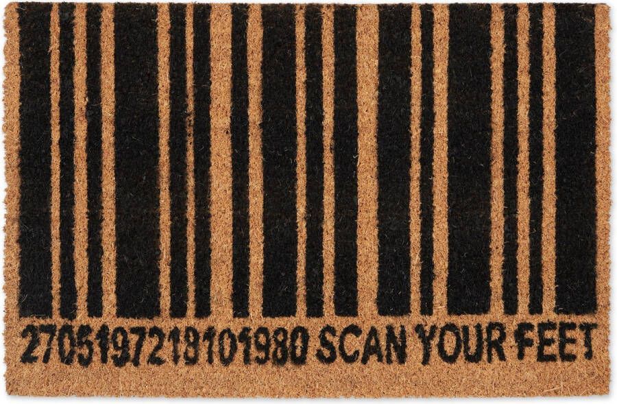 Relaxdays deurmat barcode kokosmat 60 x 40 cm mat voordeur voetmat natuur zwart