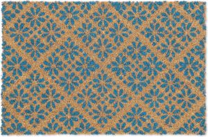 Relaxdays deurmat floraal voetmat kokos 60 x 40 cm patroon bloemen blauw