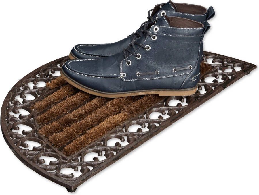 Relaxdays deurmat gietijzer borstels voetmat voetveger metaal schoonloopmat buiten A