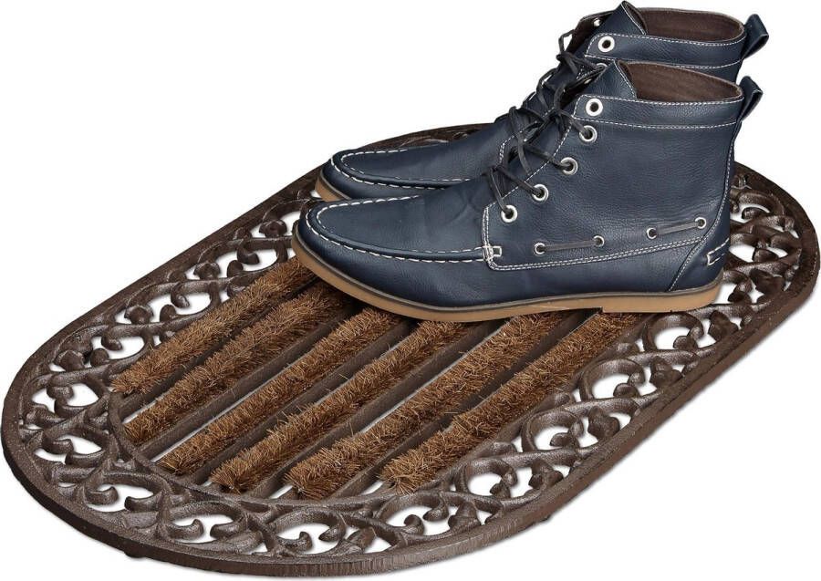 Relaxdays deurmat gietijzer borstels voetmat voetveger metaal schoonloopmat buiten C