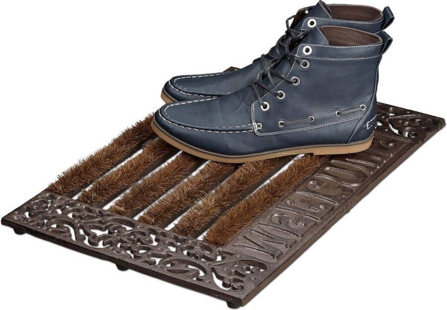 Relaxdays deurmat gietijzer borstels voetmat voetveger metaal schoonloopmat buiten D