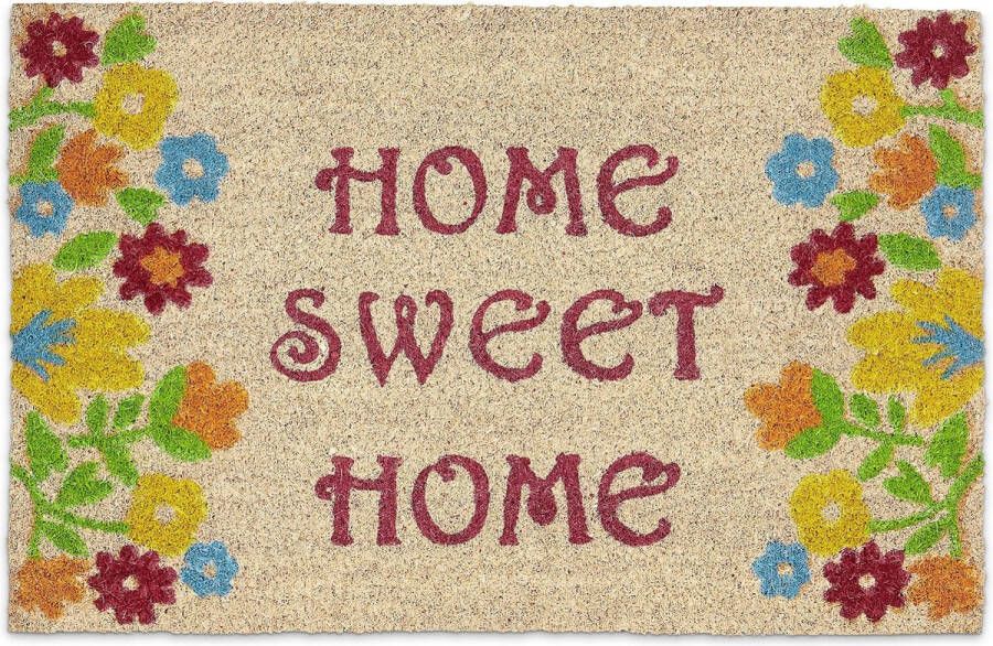 Relaxdays deurmat kokos 60x40 home sweet home kokosmat voetmat deurmat bloem