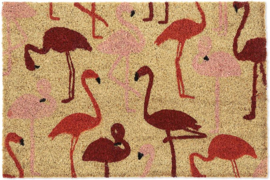 Relaxdays deurmat kokos flamingo's voetmat 40 x 60 cm kokosmat tropisch natuur