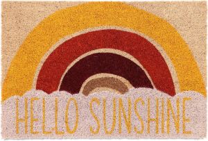 Relaxdays Deurmat kokos 'hello sunshine' regenboog deurmat voordeurmat weerbestendig