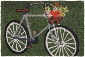 Relaxdays deurmat kokos met fiets 40 x 60 cm vuilmat antislip voetmat groen