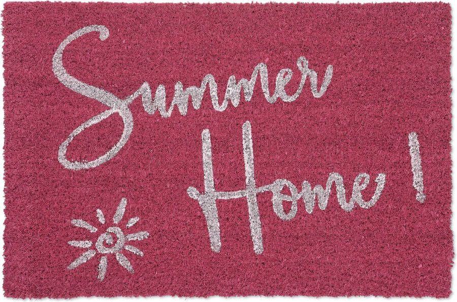 Relaxdays deurmat kokos 'Summer Home' kokosmat 40x60 cm voetmat antislip roze