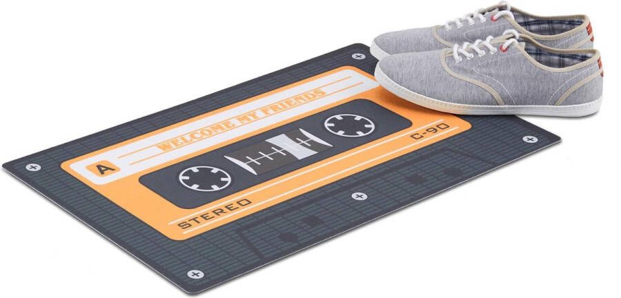 Relaxdays deurmat retro voetmat cassettebandje schoonloopmat casette droogloopmat