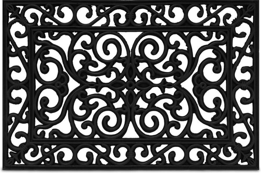Relaxdays deurmat rubber 60 x 40 cm schoonloopmat ornamenten droogloopmat zwart mat