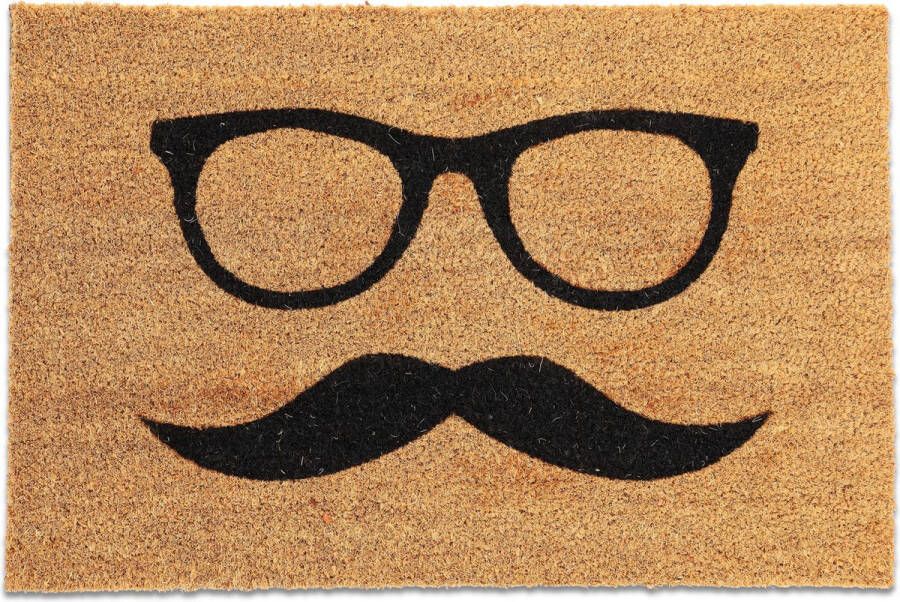 Relaxdays Deurmat snor kokosmat 'moustache' bril en snor 60x40 cm voetmat natuur