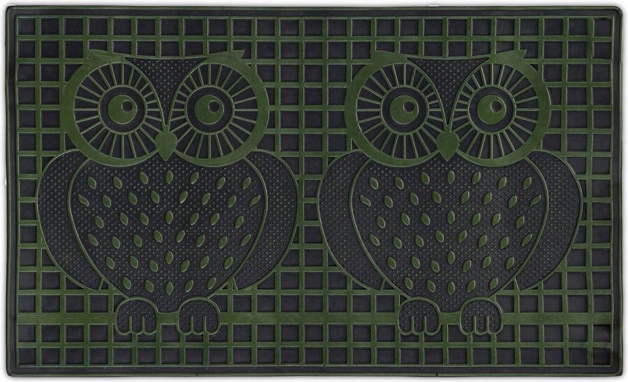 Relaxdays deurmat uilen rubber 45 x 75 cm voetmat binnen & buiten inloopmat groen