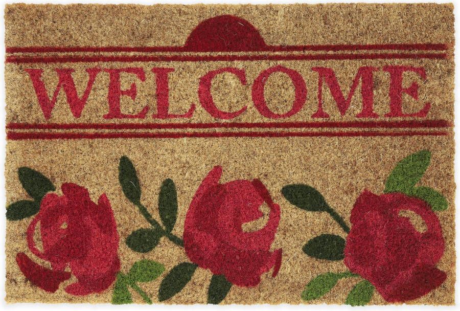 Relaxdays deurmat WELCOME met rozen voetmat 60 x 40 cm kokosmat rechthoekig