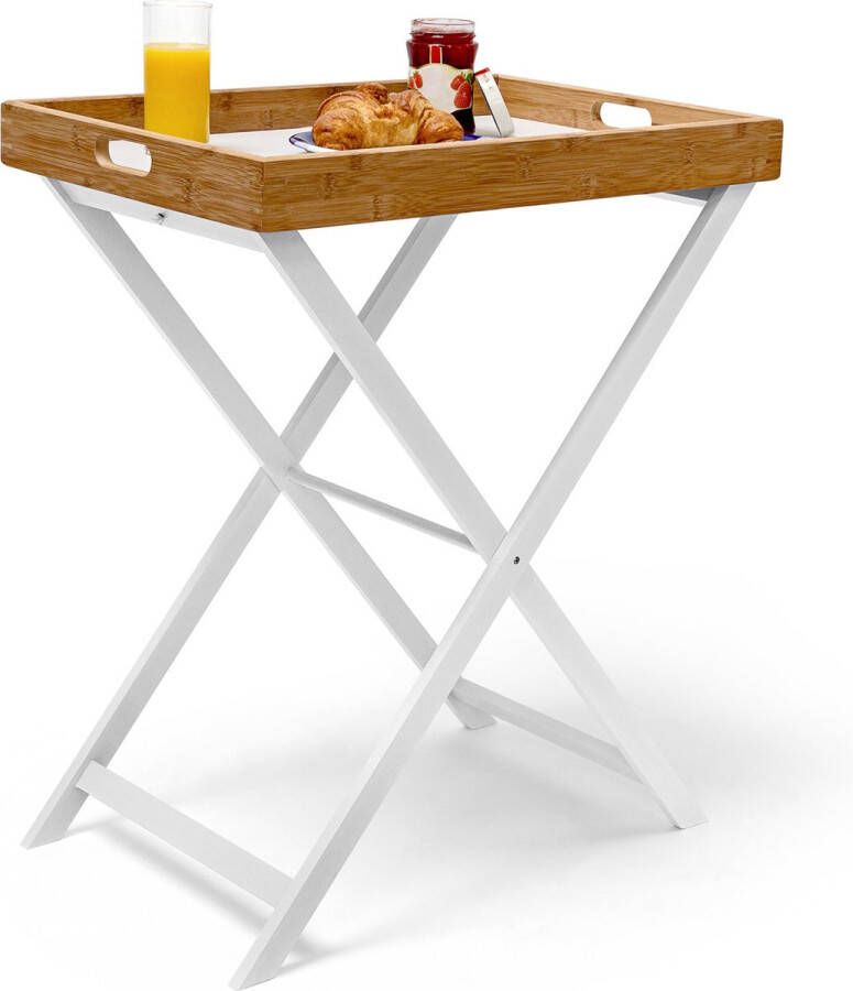 Relaxdays dienbladtafel bamboe bijzettafel opvouwbaar butlertray opklapbaar