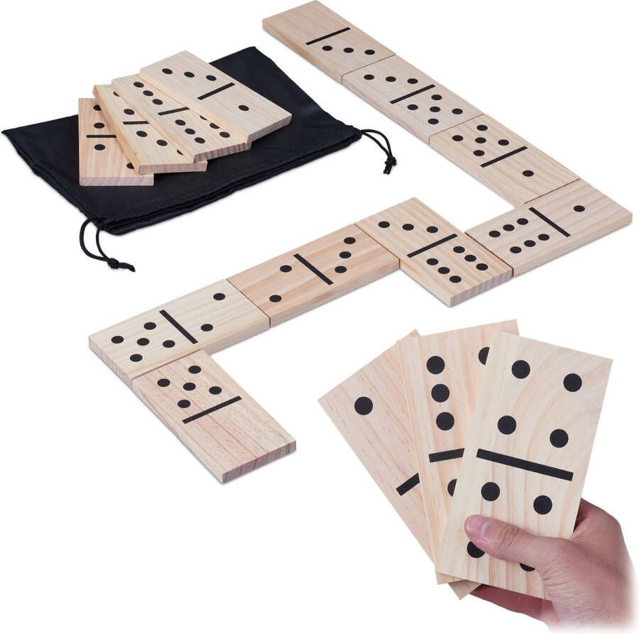 Relaxdays domino spel 28-delig groot houten dominostenen set kinderen volwassenen