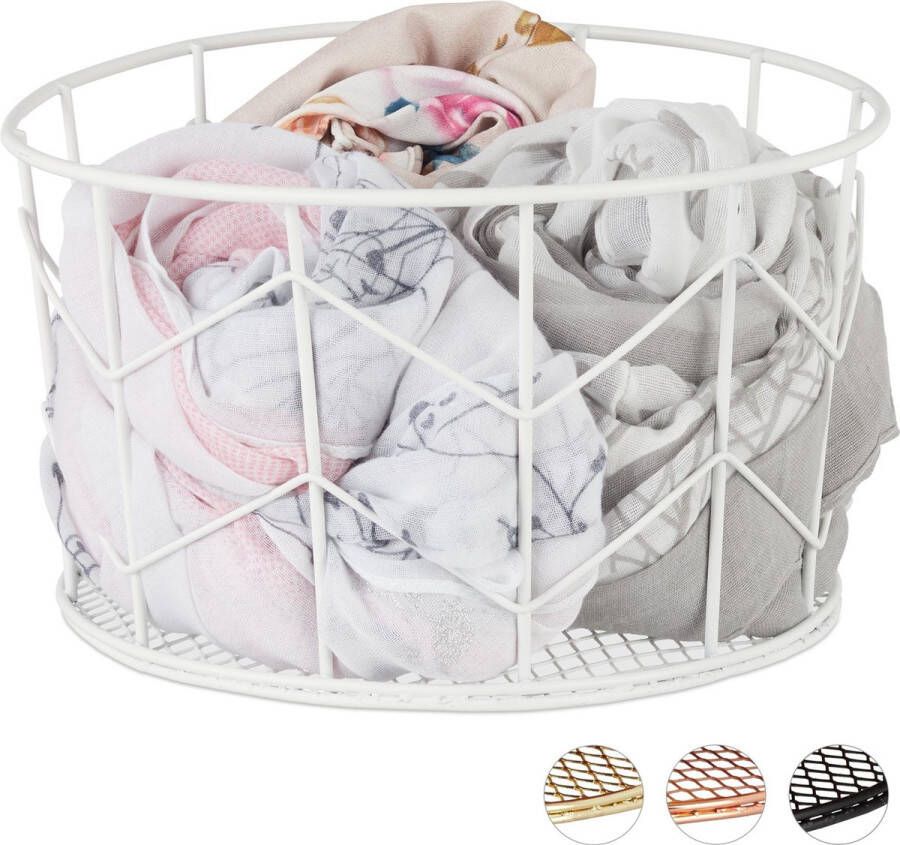 Relaxdays draadmand metaal opbergmand metalen mand decoratie mand rond wit