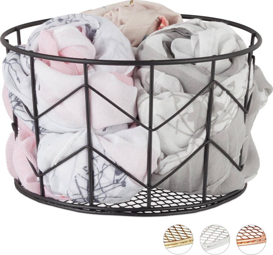 Relaxdays draadmand metaal opbergmand metalen mand decoratie mand rond zwart