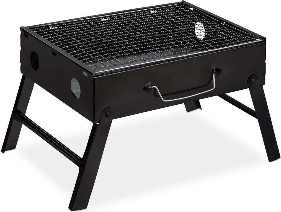 Relaxdays draagbare barbecue camping 4 personen balkon BBQ stalen rechthoekige grill