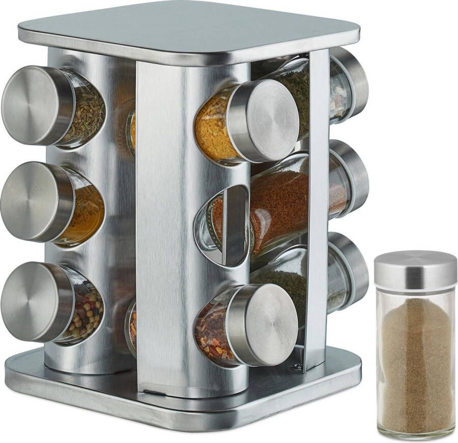 Relaxdays draaibaar kruidenrek 12 kruidenpotjes kruidencarrousel organizer 3 laags