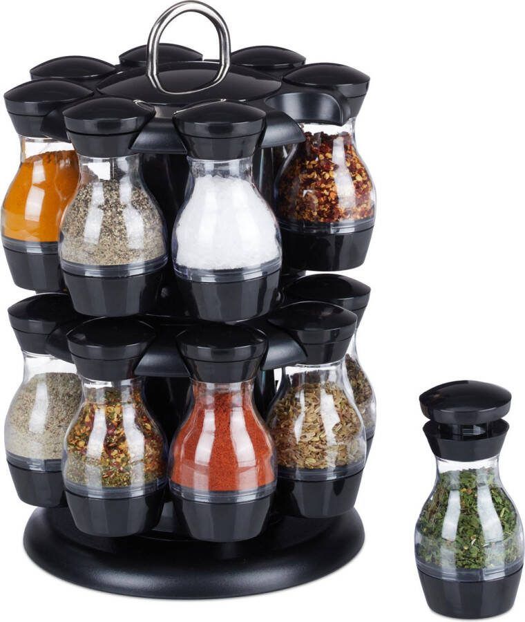 Relaxdays draaibaar kruidenrek kruidencarrousel met 16 potjes kruiden organizer keuken