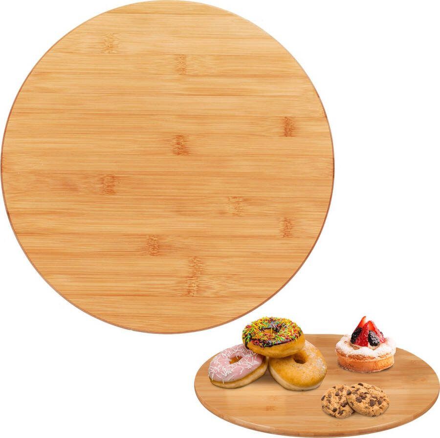 Relaxdays draaiplateau bamboe ronde borrelplank taartplateau draaibaar draaischijf