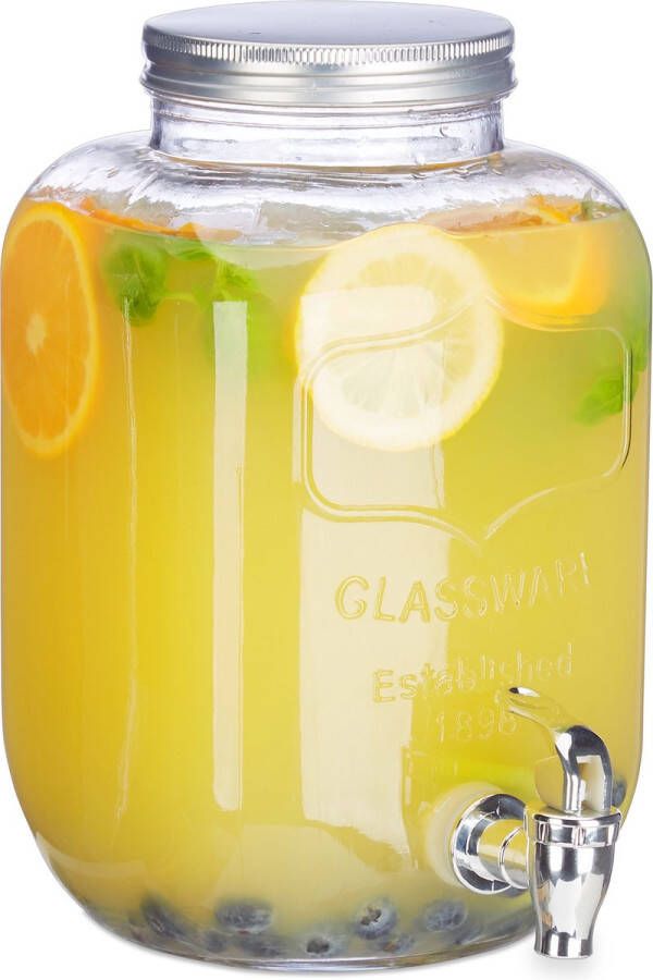 Relaxdays Drankdispenser waterdispener tapkraan limonadetap 5 L glas retro